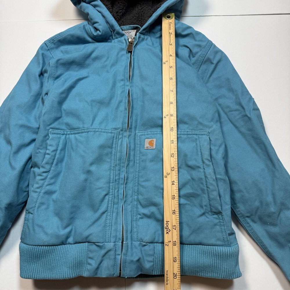 Carhartt Jacket Boys Medium 10-12 Blue Hooded Canvas Fleece Lined Workwear - Picture 6 of 7